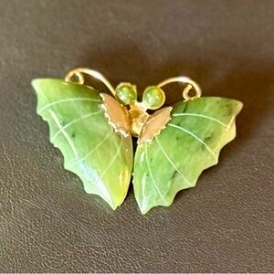 Art Deco Carved Jade Butterfly Brooch
